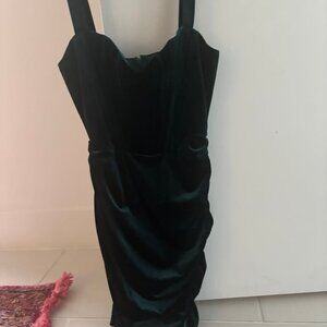 Green velvet ruched bodycon dress